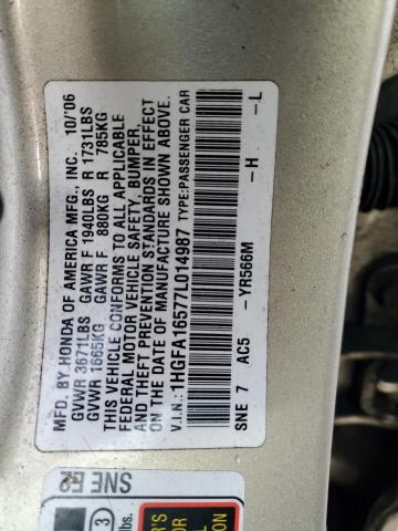 1HGFA16577L014987 - 2007 HONDA CIVIC LX BEIGE photo 13