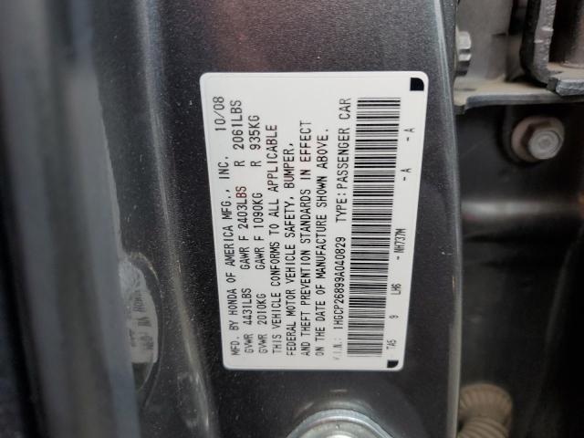 1HGCP26899A040829 - 2009 HONDA ACCORD EXL GRAY photo 10