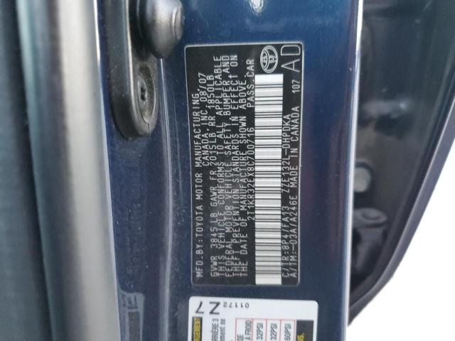 2T1KR32EX8C700716 - 2008 TOYOTA COROLLA MA XR BLUE photo 12