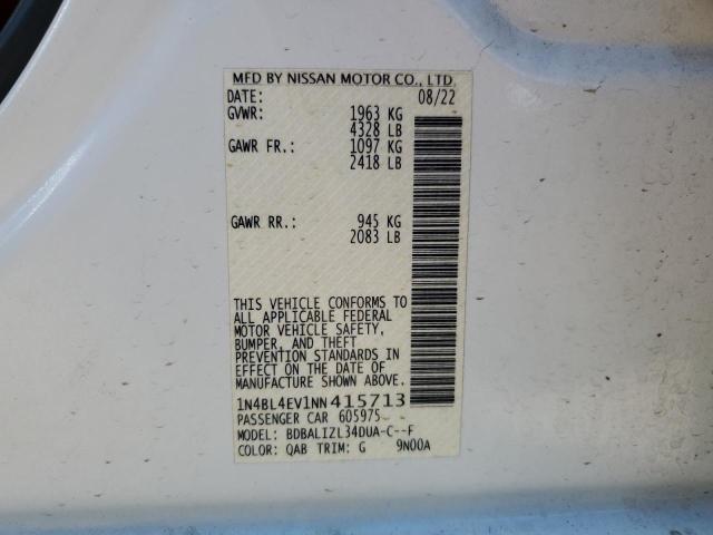 1N4BL4EV1NN415713 - 2022 NISSAN ALTIMA SL WHITE photo 13