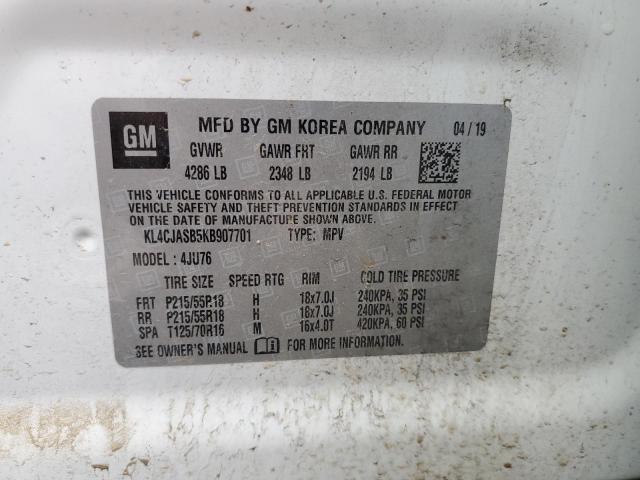 KL4CJASB5KB907701 - 2019 BUICK ENCORE PREFERRED Ақ фото 13