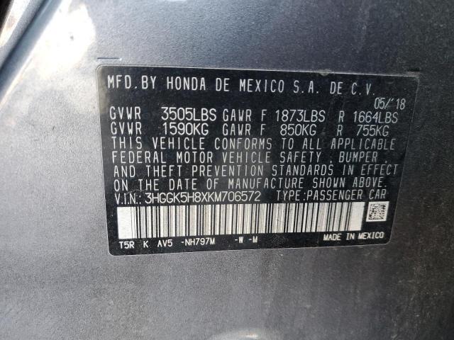 3HGGK5H8XKM706572 - 2019 HONDA FIT EX GRAY photo 12