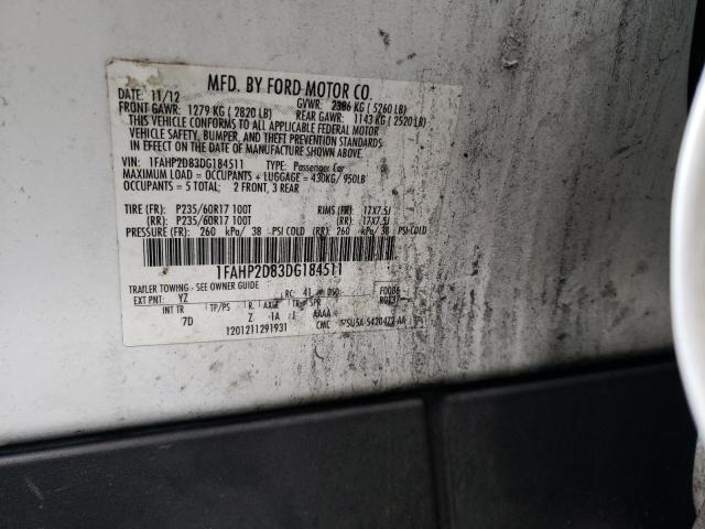 1FAHP2D83DG184511 - 2013 FORD TAURUS SE WHITE photo 12