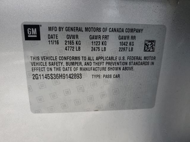 2G1145S36H9142893 - 2017 CHEVROLET IMPALA PREMIER SILVER photo 12