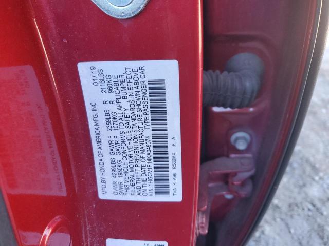 1HGCV1F14KA049074 - 2019 HONDA ACCORD LX MAROON photo 12