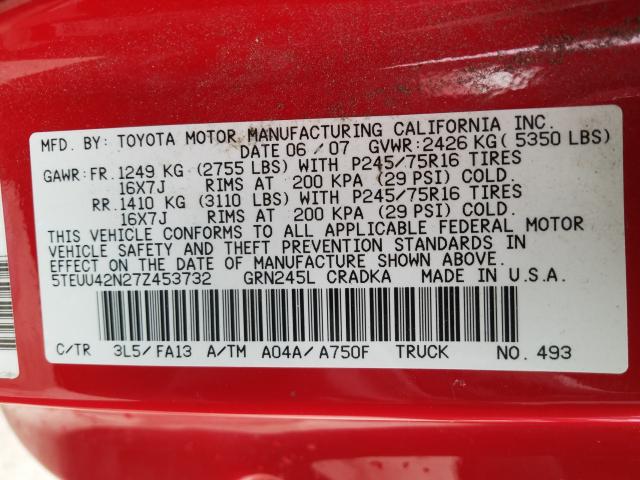5TEUU42N27Z453732 - 2007 TOYOTA TACOMA ACCESS CAB  ფოტო 10