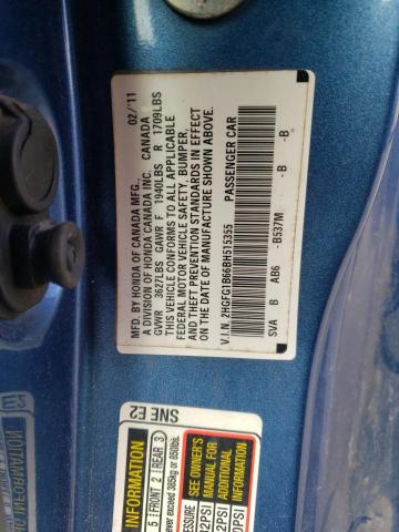 2HGFG1B66BH515355 - 2011 HONDA CIVIC LX BLUE photo 12