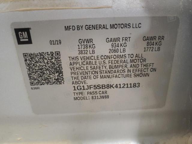 1G1JF5SB8K4121183 - 2019 CHEVROLET SONIC PREMIER SILVER photo 12