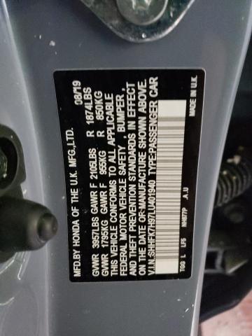 SHHFK7H97LU401940 - 2020 HONDA CIVIC SPORT TOURING Grau Foto 12