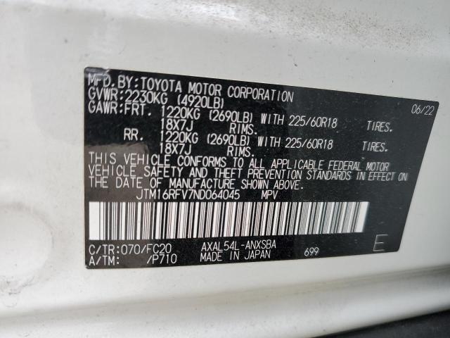 JTM16RFV7ND064045 - 2022 TOYOTA RAV4 SE WHITE photo 12