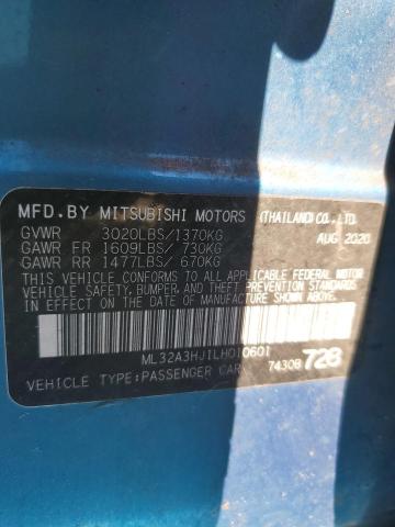 ML32A3HJ1LH010601 - 2020 MITSUBISHI MIRAGE ES BLUE photo 12