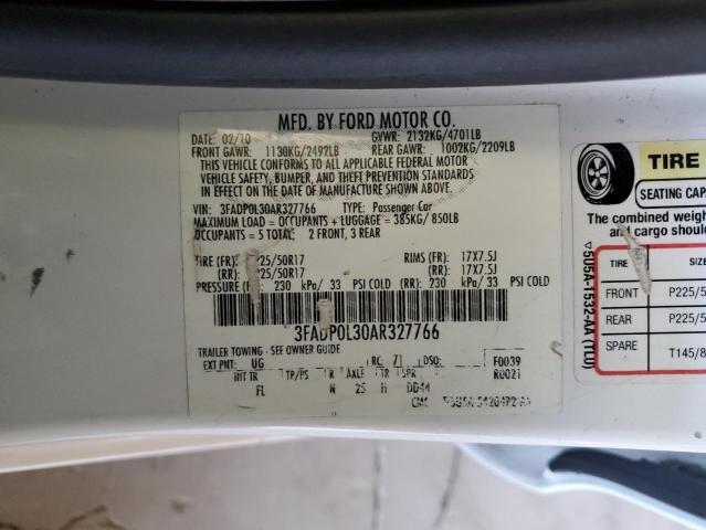 3FADP0L30AR327766 - 2010 FORD FUSION HYBRID WHITE photo 12