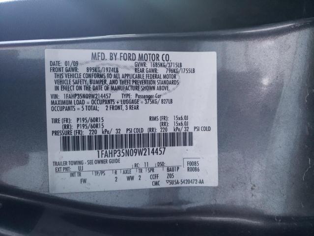 1FAHP35N09W214457 - 2009 FORD FOCUS SE GRAY photo 12