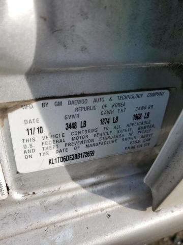 KL1TD6DE3BB172659 - 2011 CHEVROLET AVEO LS 银色 照片 12