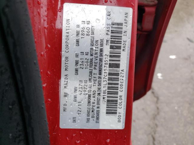 JM1BL1L37C1578512 - 2012 MAZDA SPEED 3 MAROON photo 12