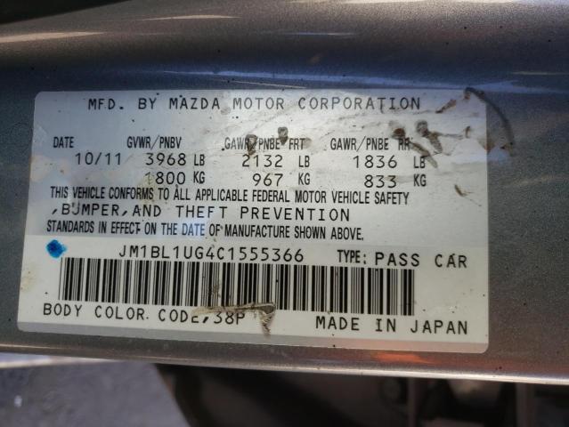 JM1BL1UG4C1555366 - 2012 MAZDA 3 I GRAY photo 12