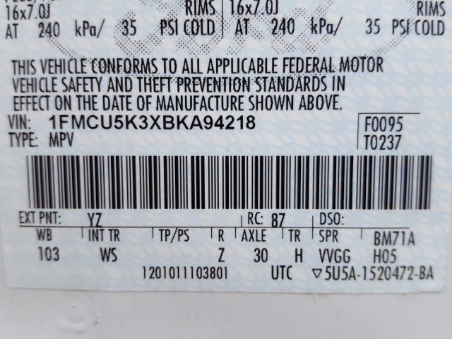 1FMCU5K3XBKA94218 - 2011 FORD ESCAPE HYBRID  photo 10