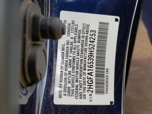 2HGFA16539H524253 - 2009 HONDA CIVIC LX BLUE photo 12