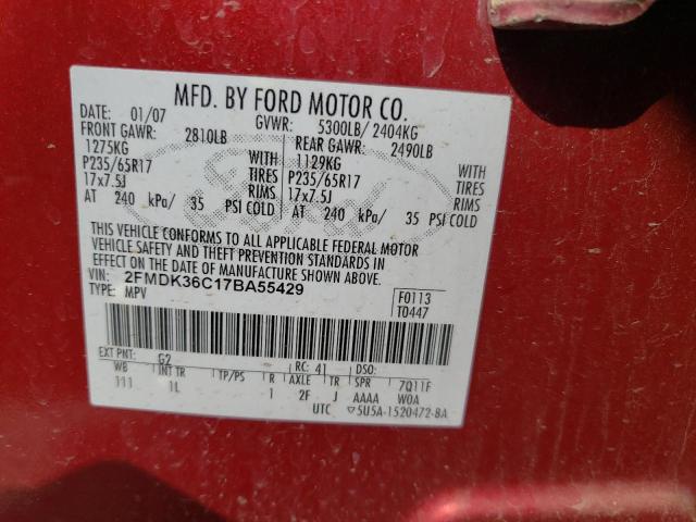 2FMDK36C17BA55429 - 2007 FORD EDGE SE RED photo 12