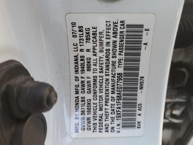 19XFA1F68AE077958 - 2010 HONDA CIVIC LX-S WHITE photo 12