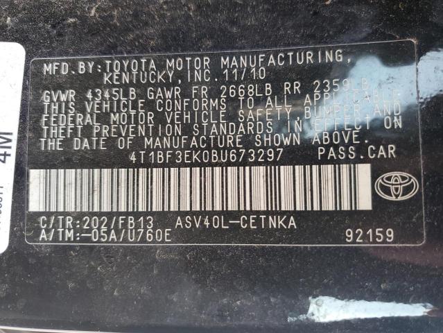 4T1BF3EK0BU673297 - 2011 TOYOTA CAMRY BASE BLACK photo 12