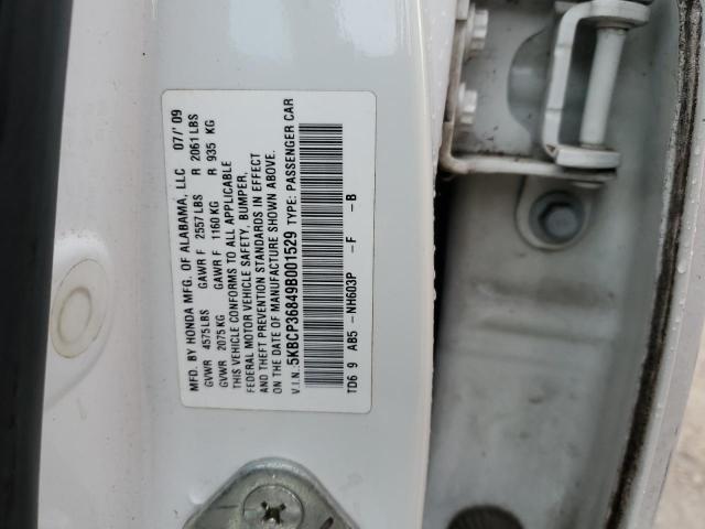 5KBCP36849B001529 - 2009 HONDA ACCORD EXL WHITE photo 12