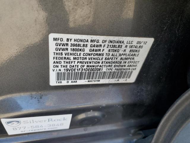 19VDE1F31DE002081 - 2013 ACURA ILX 20 GRAY photo 12