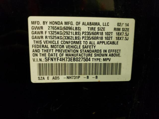 5FNYF4H73EB027504 - 2014 HONDA PILOT EXLN BLACK photo 13