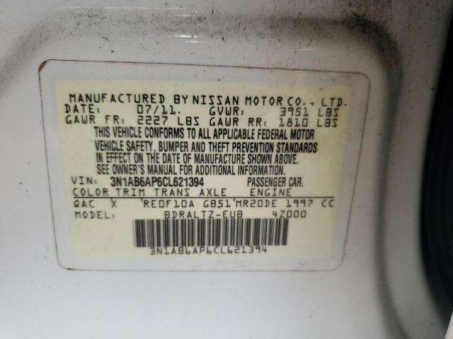 3N1AB6AP6CL621394 - 2012 NISSAN SENTRA 2.0 WHITE photo 13