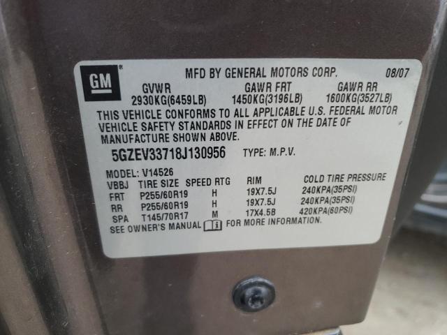 5GZEV33718J130956 - 2008 SATURN OUTLOOK XR BROWN photo 12