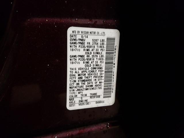 JN8AZ1MW1EW531795 - 2014 NISSAN MURANO S BURGUNDY photo 13