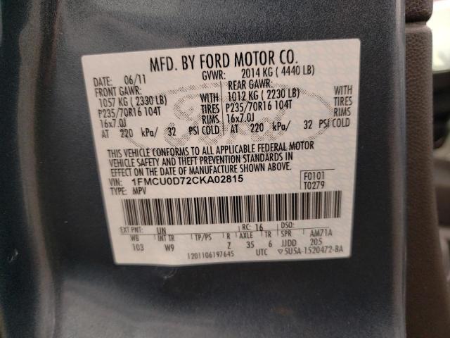 1FMCU0D72CKA02815 - 2012 FORD ESCAPE XLT BLUE photo 12