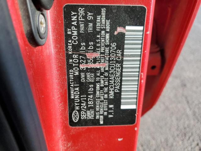 KMHCU4AE3CU130706 - 2012 HYUNDAI ACCENT GLS RED photo 12