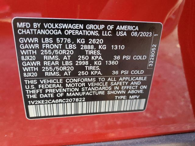 1V2KE2CA6RC207822 - 2024 VOLKSWAGEN ATLAS CROS SE Красный фото 14