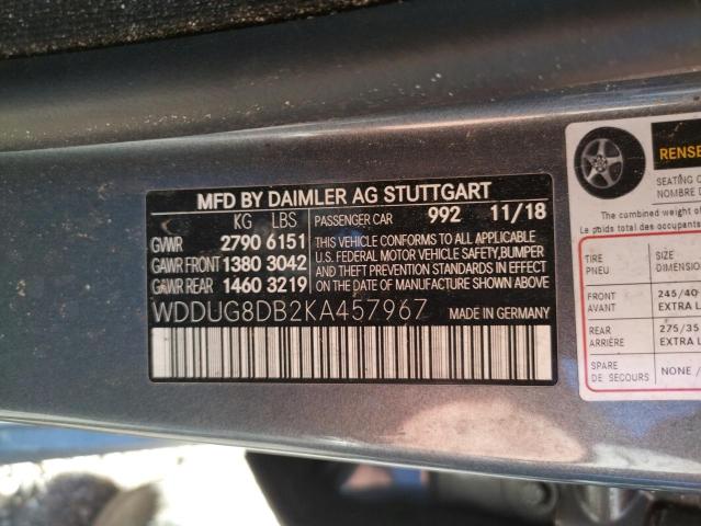 WDDUG8DB2KA457967 - 2019 MERCEDES-BENZ S 560 CHARCOAL photo 12