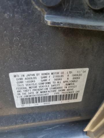 JHMCM56415C007407 - 2005 HONDA ACCORD LX GRAY photo 12