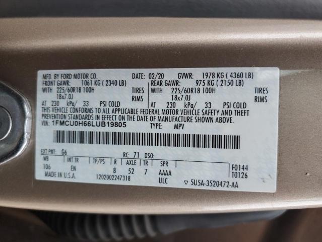 1FMCU0H66LUB19805 - 2020 FORD ESCAPE SEL TAN photo 13