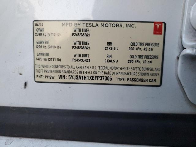 5YJSA1H1XEFP37305 - 2014 TESLA MODEL S თეთრი ფოტო 12