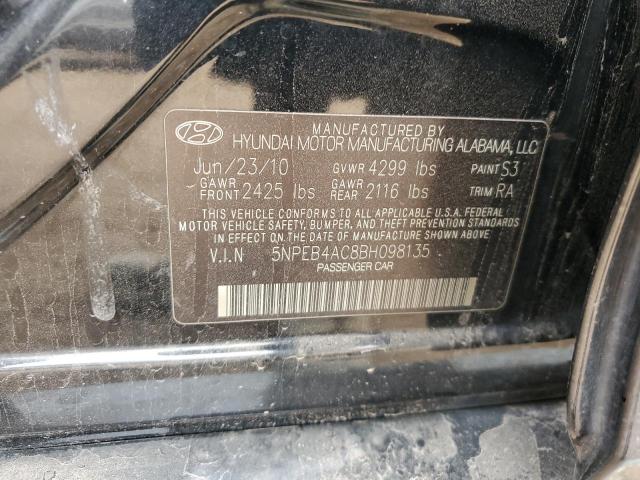 5NPEB4AC8BH098135 - 2011 HYUNDAI SONATA GLS BLACK photo 12