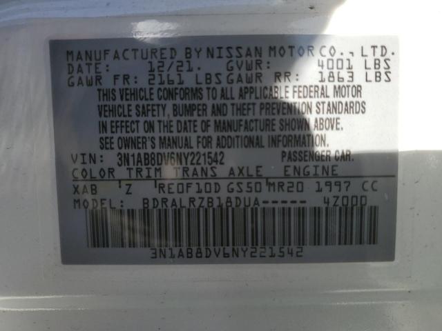 3N1AB8DV6NY221542 - 2022 NISSAN SENTRA SR WHITE photo 12