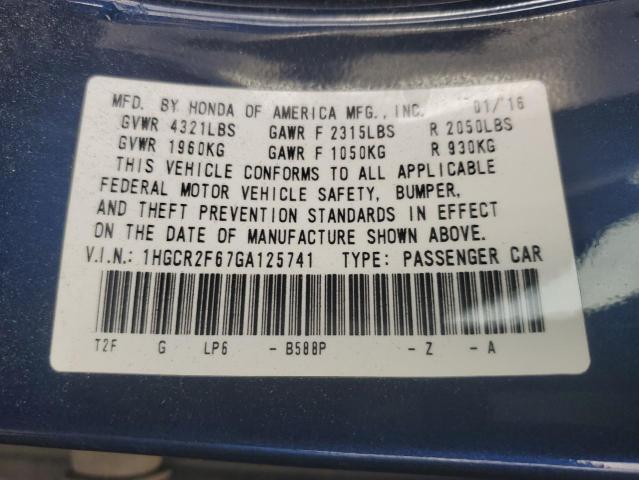 1HGCR2F67GA125741 - 2016 HONDA ACCORD SPORT BLUE photo 13