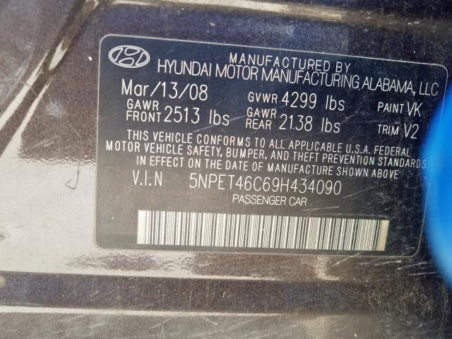 5NPET46C69H434090 - 2009 HYUNDAI SONATA GLS  photo 10