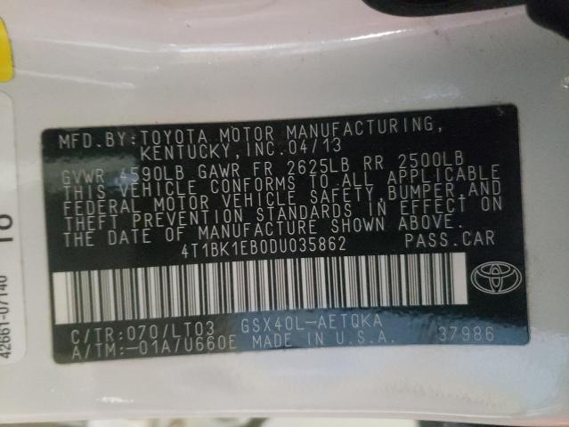 4T1BK1EB0DU035862 - 2013 TOYOTA AVALON BASE 白色 照片 13