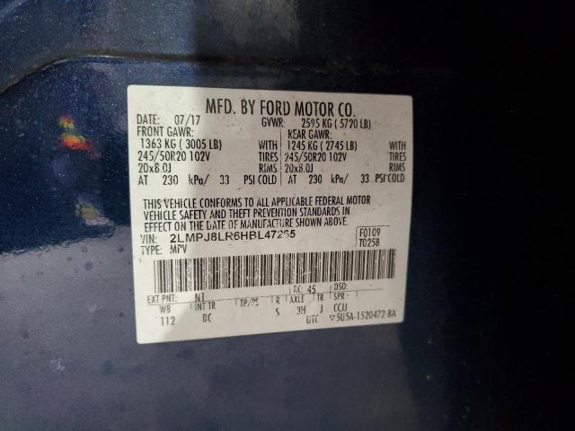 2LMPJ8LR6HBL47265 - 2017 LINCOLN MKX RESERVE أزرق صورة 13