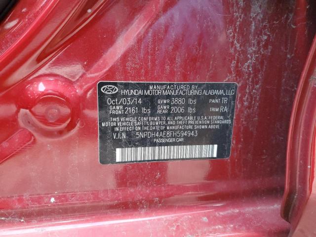 5NPDH4AE8FH594943 - 2015 HYUNDAI ELANTRA SE RED photo 12