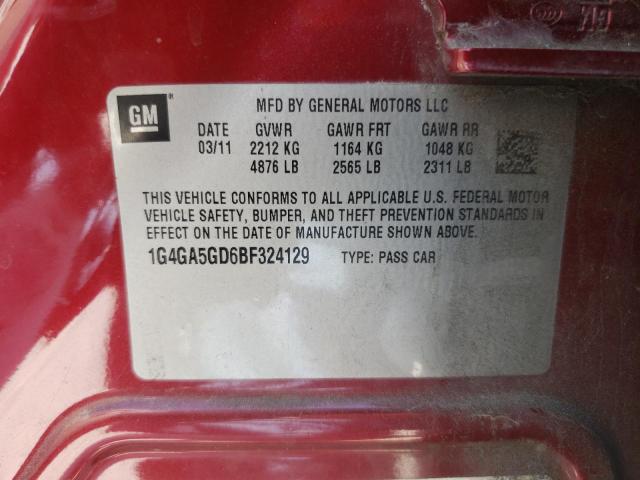 1G4GA5GD6BF324129 - 2011 BUICK LACROSSE CX RED photo 12