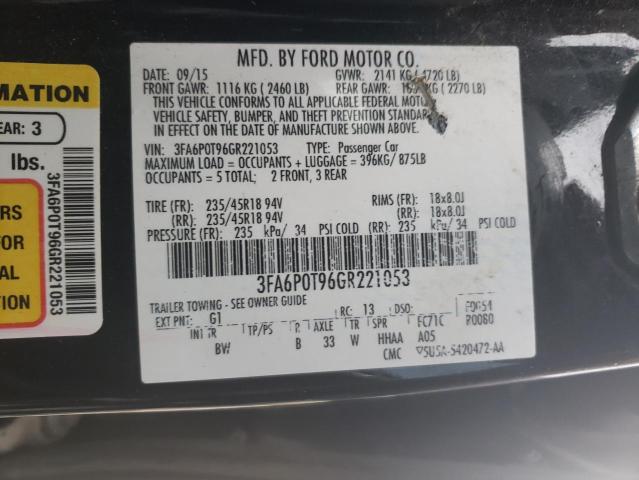 3FA6P0T96GR221053 - 2016 FORD FUSION SE BLACK photo 12