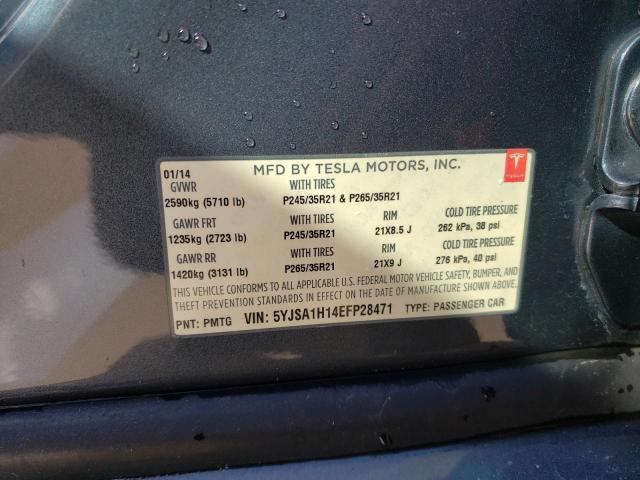 5YJSA1H14EFP28471 - 2014 TESLA MODEL S Մոխրագույն լուսանկար 12