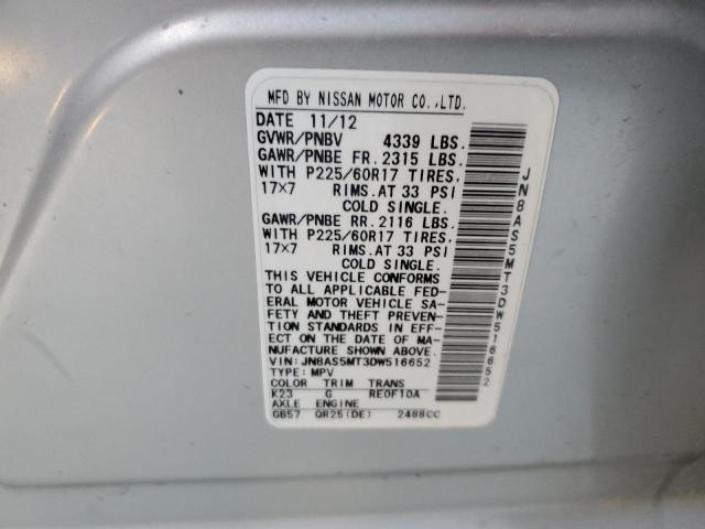 JN8AS5MT3DW516652 - 2013 NISSAN ROGUE S SILVER photo 12