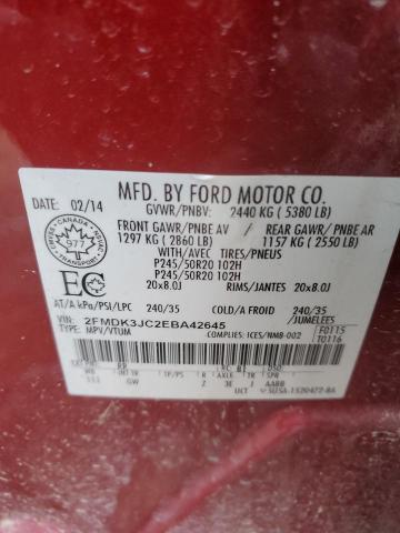 2FMDK3JC2EBA42645 - 2014 FORD EDGE SEL BURGUNDY photo 13